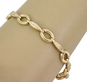 Aaron Basha Diamond 18k Yellow Gold Oval Bar Link Bracelet - Picture 1 of 6