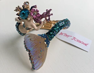 Betsey Johnson Mermaid Bangle Bracelet Blue Rhinestone Gold Tone Hinged MSRP$125 - Picture 1 of 9