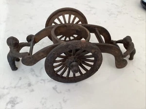Vintage Asian Style Cast Iron Usabata Rolling Cart Planter Candle 11 1/2” X 6” - Picture 1 of 7