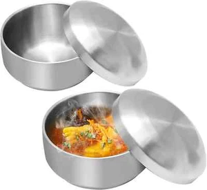2-Piece Stainless Steel Rice Bowl Set with Lid - Insulated Double-Walled Soup - Picture 1 of 7