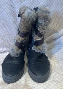 Manas Rabbit Fur & Brown Leather Womens Boots with straps, EU 39, US 8.5 - Picture 1 of 10