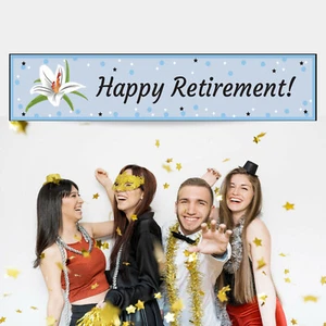 Retirement Good Luck Decorations Party Banner PERSONALISED  Fabric We Miss You - Bild 1 von 2