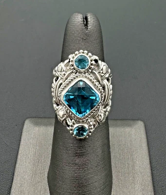 Anillo Sarda de plata de ley, topacio azul talla 6 Foto 1 de 4