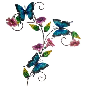 ULYSSES BUTTERFLY FLOWER POSY METAL WALL HANGING HOME GARDEN SCULPTURE 52CM - Picture 1 of 3