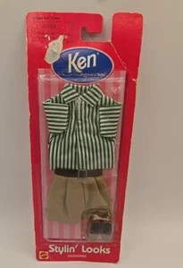 Ken gestreiftes Hemd, hellbraun kurz, Gürtel, Halbschuhe Stylin’ Looks Fashion 1998 neu - Bild 1 von 2