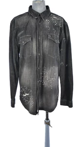 Zara Denim Shirt Splatter Black Paint Splash Overshirt Shaket Faded Ripped L New - Picture 1 of 17