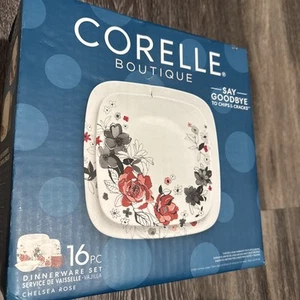 16 Pc. Corelle CHELSEA ROSE Square Dinnerware Set of 16 NEW! - Picture 1 of 5