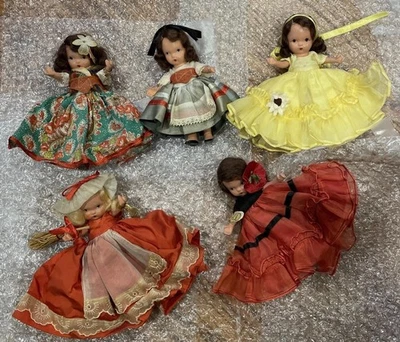 Vintage Nancy Ann Storybook Doll Lot Of 5,  Jointed Legs, 3 Tagged! For Display! - Image 1 of 4