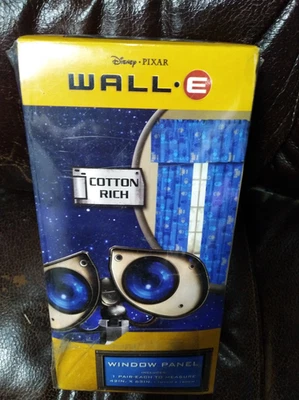 Pixar Wall-e Curtains 2 panels with tie backs Movie Cartoons Bedroom 42x63 - Image 1 of 3