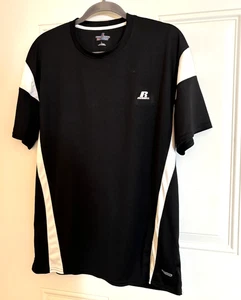 Russell Athletic Dri Power Shirt Men's Large Black & White Short Sleeve Logo - Picture 1 of 9