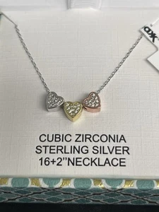 Rachel Zoe 3 Hearts Sterling Silver Necklace Cubic Zirconia 16+2" New - Picture 1 of 2