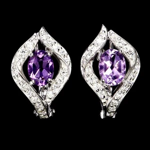 925 Sterling Silver Earrings Oval Amethyst 7x5mm Natural No USA Import Fees - Picture 1 of 13