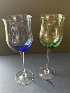 Lennox Gems Tulip Wine Glass Set 2 Stem Colorful Cocktail Barware MCM Minimalist - Picture 1 of 5