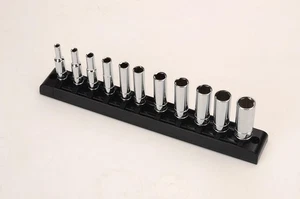 11 Stück 1/4 Zoll Antrieb 6-Punkt tief Steckschlüsselsatz mit stabilem Halter, metrische Größe... - Bild 1 von 5