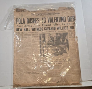 Rudolph Valentino Death Titelseite Baltimore American News Paper 1926 Vintage - Bild 1 von 8