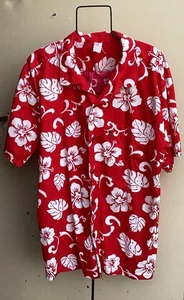 Camicia hawaiana palm wave uomo 2x rossa floreale manica corta cotone con bottoni - Foto 1 di 5