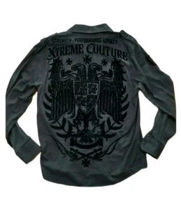 XTREME COUTURE by Affliction Men's Black Graphic Button Down Shirt Sz L - Picture 1 of 7
