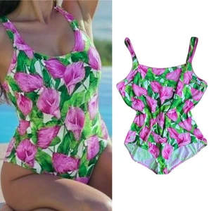 Speedo Swimsuit Womens 22 Pink Green Floral Bathing Suit One Piece Swimwear - Picture 1 of 10