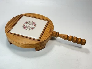 Piastrella vintage legno Messico piatto caldo decorazione floreale retrò anni 70 manico piedi - Foto 1 di 8