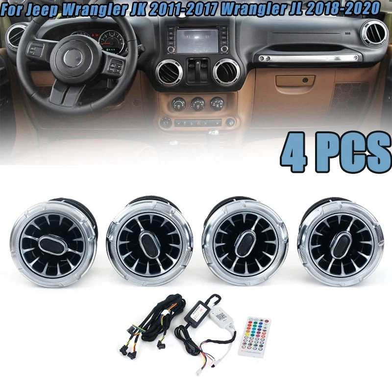 Lámpara de ambiente de entrada de ventilación de aire delantera 4 piezas luz LED para Jeep Wrangler JK 2011-2017 Foto 1 de 4