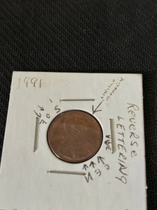 1991 S Lincoln Penny Coin Reverse Lettering Building Mint Strike RARE ERROR - Picture 1 of 2