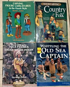 Lot 4 Wood Carving Books Caricature Figures Country Folk Harold Enlow - Imagen 1 de 3