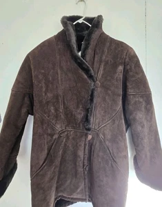 J Percy Marvin Richards Mantel Damen L Leder Fellbesatz Winter Old Money Braun - Bild 1 von 9