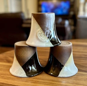 3 Robert Maxwell USA VINO Wine Cups Brown Abstract MCM Pottery Craft Stoneware - Picture 1 of 19
