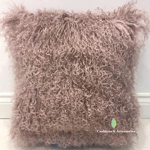 VINTAGE PINK 40 x 40CM GENUINE MONGOLIAN SHEEPSKIN LAMB WOOL FUR CUSHION COVER - Picture 1 of 5