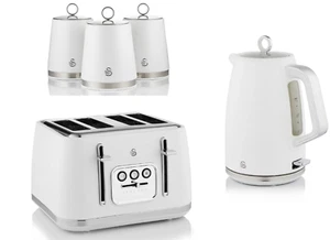 Swan Serenity White Kettle 4 Slice Toaster & Set of 3 Canisters Matching Set - Picture 1 of 14