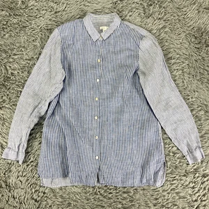 Camisa Top J. Jill Love Lino Esencial Para Mujer S Azul Blanco Rayas Playa Costera - Imagen 1 de 10