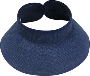 Sun Visor Straw Wide Brim Roll up Foldable Beach Hat One Size Summer-Blue - Picture 1 of 12