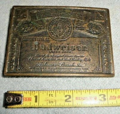 VTG BUDWEISER SQUARE BRASS BELT BUCKLE  - Image 1 of 2