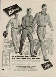 1944 Mens Fashion Big Yank 1940s Vintage Print Ad Shirts Pants Clothing Reliance - Picture 1 of 7