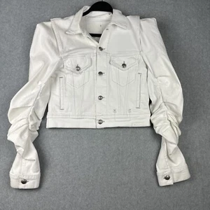 R13 Jacket Womens S Brooke White Kelsey Shirring Denim Crop Italy Rare READ - Picture 1 of 14