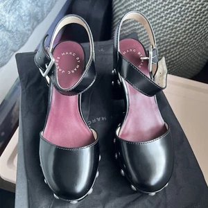 MARC JACOBS Studded Black Patent Leather Chunky Heel Women Shoe SZ 36.5 - Picture 1 of 4