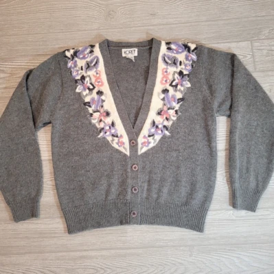 Koret Vintage Cottagecore Cardigan Lambwool Angora Blend Petite Small Gray - Image 1 of 4