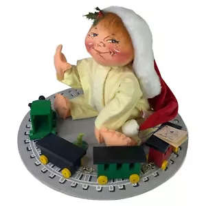 Bambola Annalee Mobilitee 5702 mattina di Natale bambino seduto con treno vintage 1990 - Foto 1 di 12