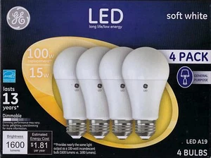 GE Soft White 100W Replacement LED General Purpose Light Bulbs A19 (4 Pack) - Picture 1 of 5