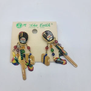 Vintage On The Earth Baseball Post Earrings Sanai Made in Korea - Picture 1 of 2