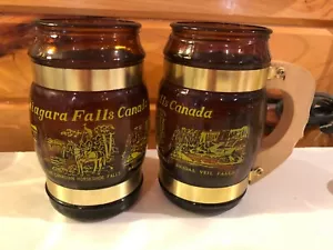 Siesta Ware Braun Glas Fass Becher Stein Holzgriff Niagarafälle Kanada #2715 - Bild 1 von 2
