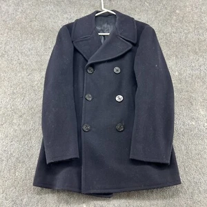 VINTAGE US Navy Pea Coat Men 38R Black Blue Wool 6 Button Kersey Heavyweight 60s - Bild 1 von 11