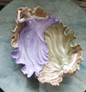 ANTIQUE GERMAN FIGURAL FRUIT BOWL DISH TRAY ♡ TWO FEMALES ♡ SCHIERHOLZ ? ♡ 13" L - Picture 1 of 7