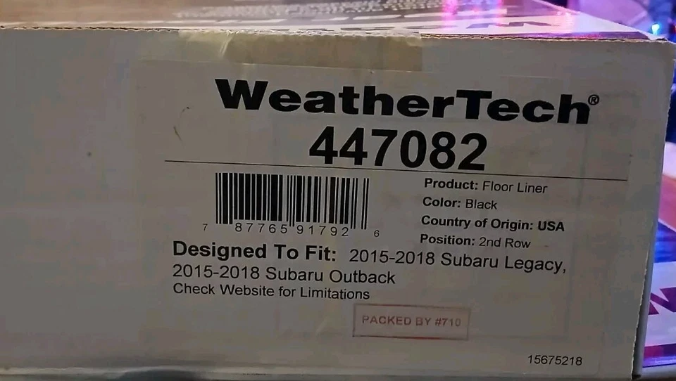 Forro de piso WeatherTech 447082 para Subaru Legacy 2015-2018 - segunda fila, negro Foto 1 de 1