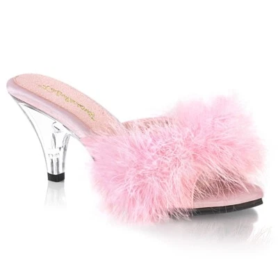 Pink Feathers Low Heels Pinup Sexy Bedroom Mens Drag Queen Shoes Womans Sizes - Image 1 of 2