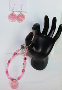 Emerald Empire Handmade Charm bracelet and dangle sparkle star set Pink & Silver - Picture 1 of 4
