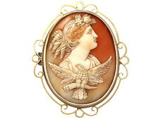 Carved Shell and 15ct Yellow Gold Cameo Brooch - Antique Circa 1880