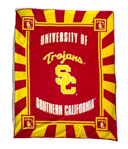 Handmade USC Trojans Fleece Blanket 60" by 48" Red White Gold Cover