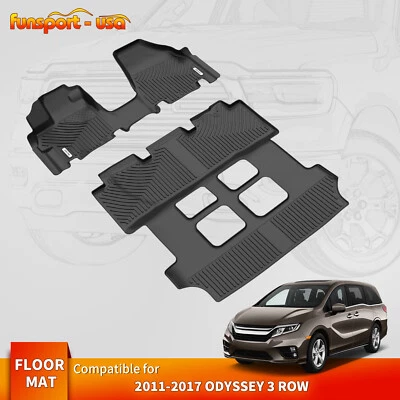 Custom Floor Mats 3 Row Liners Set for 2011-2017 Honda Odyssey TPE All-Weather - Image 1 of 4