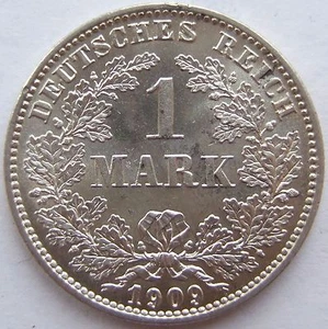 Münze Deutsches Reich Kaiserreich Silber 1 Mark 1909 E in fast Stempelglanz - Bild 1 von 2